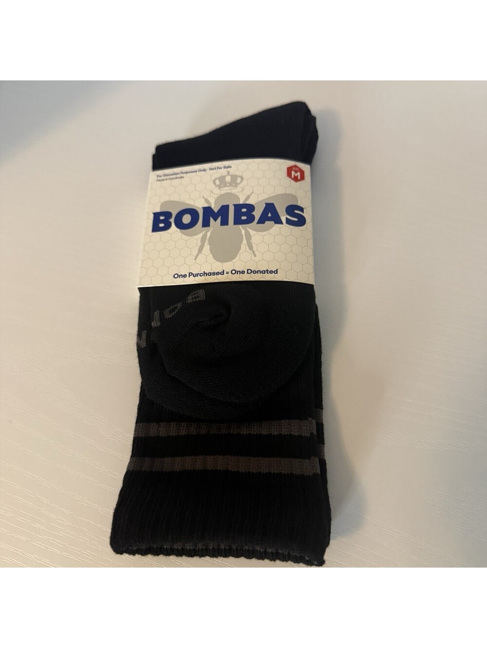 Bombas Crew Socks Size M Black Cushioned Honeycomb 3 Pair Pack NWT
